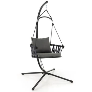 In/outdoor Hanging Swing Chair Patio Folded Egg Cushioned Chair With Metal Stand - Picture 1 of 11