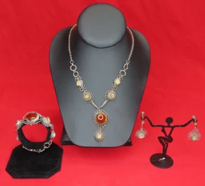 Collana bracciale orecchini vintage boemo sterling su rame vetro suite/set - Foto 1 di 17