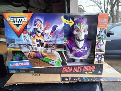 Monster Jam Grim 2019 juego desmontable con excavadora de tumbas Monster Truck True Metal Foto 1 de 4