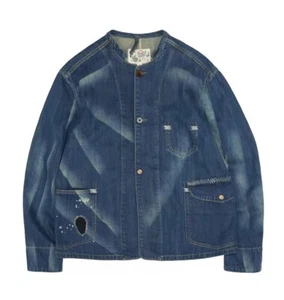 Japanese Amekaji Workwear Collarless Selvedge Denim Farm Ranch Chore Jacket - Picture 1 of 16