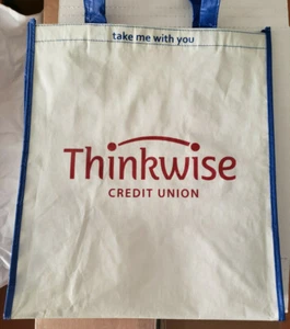 THINKWISE Credit Union Tote Bag  100% recycled 14.5" x 13" x 9.5" handle drop - Picture 1 of 4