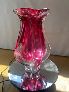 Cranberry ruby art glass vase designed by Josef Hospodka Vintage Czech Chribska - Picture 1 of 10