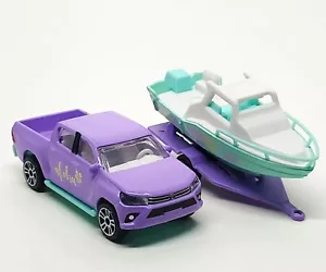 Majorette Toyota Hilux Revo Purple with Boat Trailer GirlMazing 1:58 no Package - Picture 1 of 5