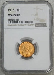 1937-S Lincoln Cent NGC MS65RD Full Red with Strong Luster #K278F - Picture 1 of 4