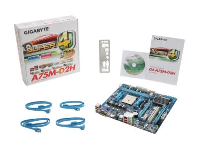 GIGABYTE GA-A75M-D2H Rev. 1.0 AMD A75 Socket FM1 SATA 6Gb/s mATX Motherboard - Image 1 of 4
