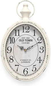 Small Retro Oval Wall Clock, Antique Old Design, White Vintage Style, Battery - Picture 1 of 12