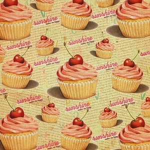 Cupcakes and Sunshine 8x8 Fabric Block - Great 4 quilting, Pillows & Embroidery! - Picture 1 of 1