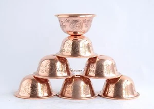 Juego de cuencos de ofrenda budista tibetano de aleación de cobre finamente tallada con 2,5" Nepal - Imagen 1 de 7