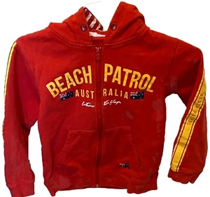 Kids Beach Patrol Australia Hoodie Red w Yellow Between the Flags Sz 8 - Picture 1 of 8