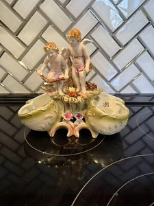 VTG Porcelain Centerpiece Marked Vase with Putti Cherubs,and Flowers READ - Picture 1 of 10