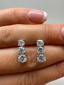 18CT WHITE GOLD DROP TRILOGY STUD 2.00CT STUD EARRINGS GG492 - Picture 1 of 14