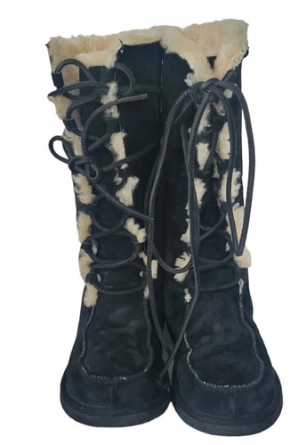 Stivali Ugg neri scamosciati stringati shearling stivali alti 5190 taglia US8 UR 39