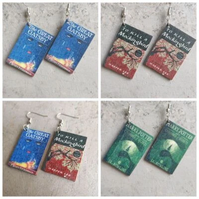 Book Shaped Earrings for Teacher Educator Children Book Harry Potter Mockingbird - Изображение 1 из 2