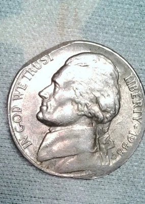 Clipped Planchet 1988D Jefferson Nickel With Other Edge Errors & Doubling on OBV - Image 1 of 4