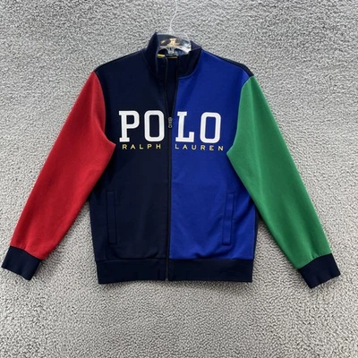 Chaqueta Polo Ralph Lauren Para Hombre Mediana Azul Marino Bloques de Color Pista Cremallera Completa Deletrear Foto 1 de 4