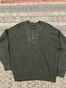 Red Head 1/4 Button Green Ribbed Cable Knit Pullover Fisherman Sweater large - Picture 1 of 5