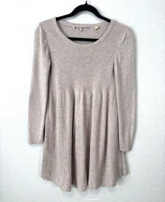 Anthropologie Knitted & Knotted Tan Beige Sweater Dress Silk Blend Women's Sz M - Image 1 of 4