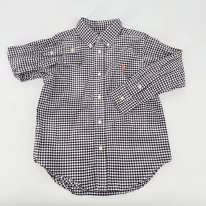 Ralph Lauren Boys Size 5 Long Sleeve Button Down Shirt Purple Check Cotton Pony - Picture 1 of 5