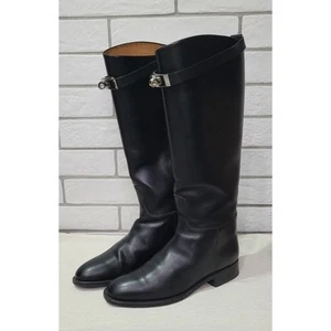 Hermes Kelly Jumping Black Leather Boots Sz.37 - Picture 1 of 15