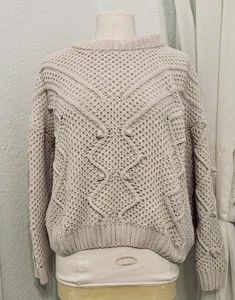 Aqua Marke Damen Zopfmuster Cropped Rundhalsausschnitt Grobstrick Pullover Größe L - NEU $ 128 - Bild 1 von 5