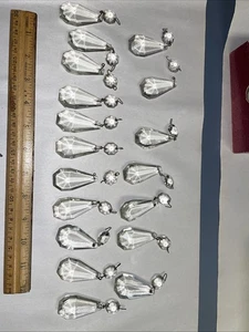 Lot Set of 18 Antique Clear Faceted Crystal Prisms Chandelier Lamp Parts 3” Drop - Picture 1 of 4