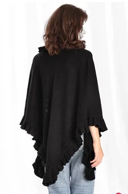 Votre Nom Black Cashmere Large Triangle Ruffle Shawl Wrap Women’s OS 37x53x53" - Image 1 of 4