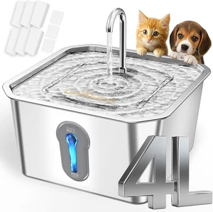 Fontanella per Gatti Acciaio 135Oz/4 L Fontana per Animali Domestici per Gatti A - Foto 1 di 12