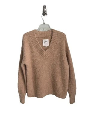 Aerie Teddy Boucle Tan V Neck Sweater Cozy Warm Oversized Size XS - Image 1 of 4