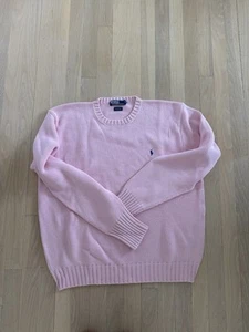 VTG Polo Ralph Lauren 100% Cotton Sweater Mens L Cable Knit Pink Pony EXCELLENT - Picture 1 of 3