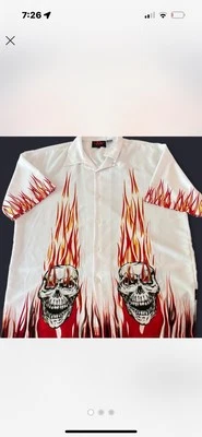 Camisa abotonada vintage años 90 ropa dragón llamas y calavera Foto 1 de 3