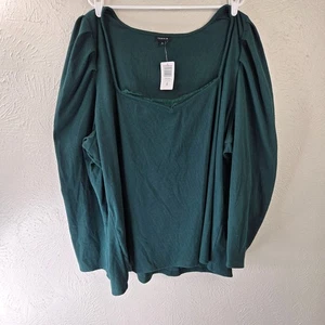 Torrid Blouse Plus Size 5X Dark Green Lace Ribbed Puff Sleeve Formal Holiday Top - Picture 1 of 14