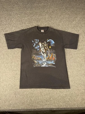 Vintage Native American Shirt Mens Small Black Horse Eagle Buffalo Made USA 90s - Image 1 of 4