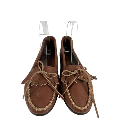 Minnetonka Moccasins Women's 7.5 M Brown Leather Rubber Sole Kiltie Moc Toe - Image 1 of 4