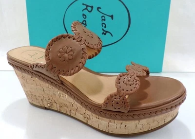 Sandalias de plataforma para mujer Jack Rogers Leigh de diseñador con cuña deslizable coñac talla 8,5 Foto 1 de 4