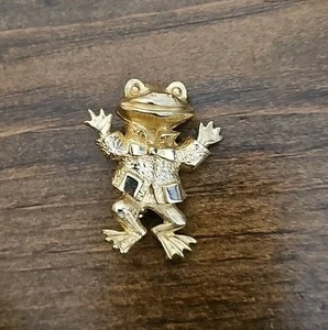 Vintage Brosche Frosch Mann Amphibie goldfarben 1,5" Anzug Fliege Pin EUC - Bild 1 von 5
