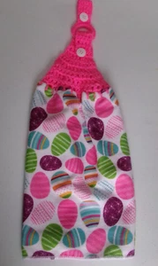 PINK Crochet Top COLORFUL EASTER RGG Print POLYESTER Kitchen Towel HOLDER - Picture 1 of 5