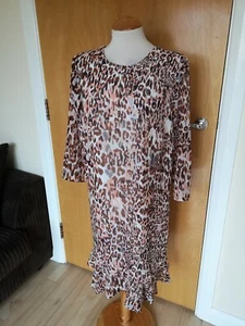 Ladies Dress Size 18 M&S Brown Pink Leopard Chiffon Party Evening Wedding - Picture 1 of 9