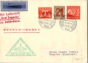 1930 Netherlands Amsterdam LZ127 Graf Zeppelin Cover Austria Flight to Finland - Picture 1 of 2