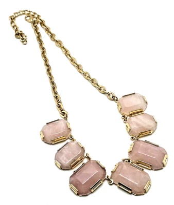 Collar babero de cuarzo rosa TALBOTS piedras facetadas en tono dorado declaración 18" Foto 1 de 4