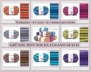 Wollpaket Sockenwolle "Gründl Hot Socks Lugano 6fach" 8x150g, je 1 Farbe im Set - Bild 1 von 9