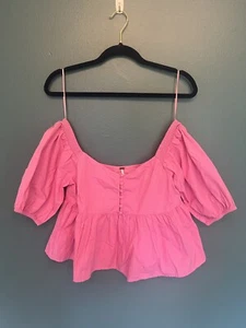 Free People Veronica Sweetheart Puff Sleeve Boydoll top barbie pink Size XS - Picture 1 of 3