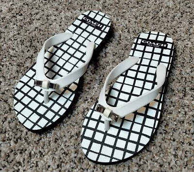 Sandalias COACH Chanclas Blanco y Negro con Lazo Talla 6  Foto 1 de 4