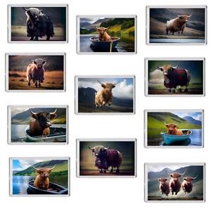 Imán de nevera recuerdo Escocia Scottish Highlands vaca Highland Coo 80 mm x 50 mm - Imagen 1 de 13