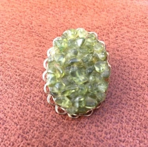 Broche vintage de 1" hecho a mano ANTIGUO JADE piedras y oro pin de la abuela ÚNICO ❤️h1 - Imagen 1 de 8