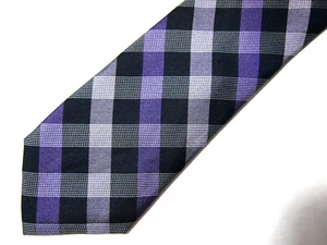 Jos A Bank Recent Mens Necktie Tie Purple Black Checkered Skinny Silk 60" - Picture 1 of 3