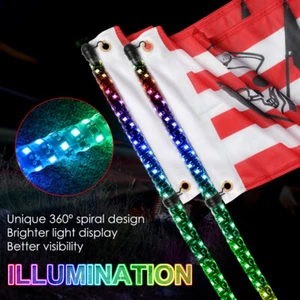 RGB Spiral LED Whip Lights Antenna Chase + Flag&Remote for ATV UTV - Picture 1 of 221