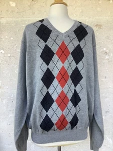 Suéter Izod Para Hombres XL Gris Argyle Multi Pullover Cuello en V Algodón Preppy Golf - Imagen 1 de 14