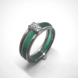 Vintage 925 Sterling Silber Ringe Schmuck Silber & grüne Creolen mit weißen CZ - Bild 1 von 7