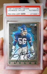 Lawrence Taylor 1991 Fleer Pro Visions 3 💎 Hand Signed AUTO PSA Authentic Pop 4 - Picture 1 of 2