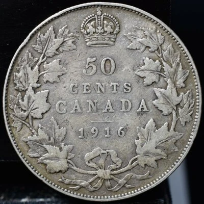 1916 Canada 50 Cents KM#25 Silver ASW 0.3456 CAT $75 - VF  - Image 1 of 2